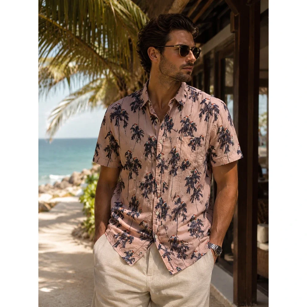 Tropical summer vibes Arizona Jean camp shirt mens size medium Beachy vacation - Picture 1 of 9